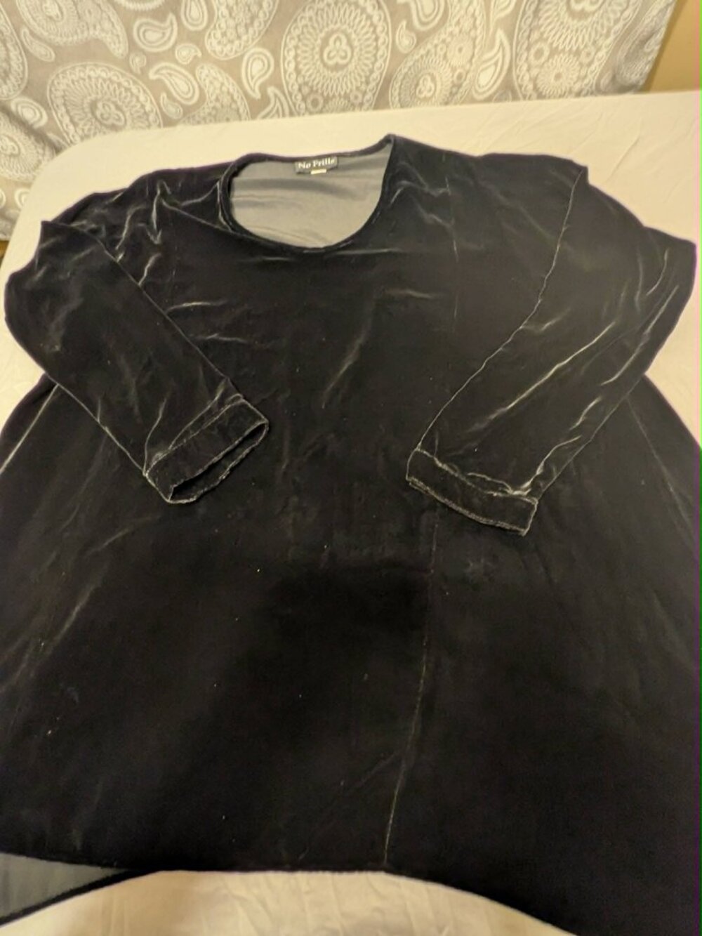 No Frills Velvet Tunic Top & Maxi Skirt Set Black Lagenlook Fits Most